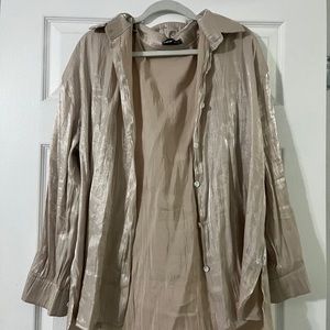 shein silk shimmery cream colored button up